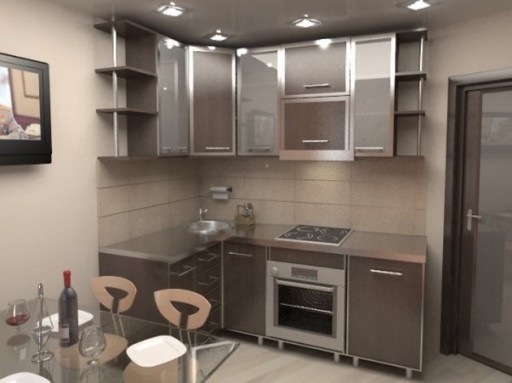 Geniş bir mutfakta küçük mutfak - ayrıca yemek alanı ve oturma alanının daha rahat olacağı gerçeği