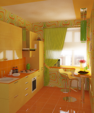 açık yeşil turuncu mutfağı