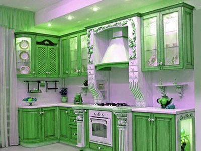 Zümrüt tonlu yeşil mutfak mobilyaları