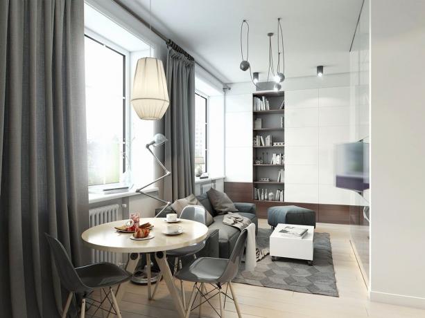 Cam duvarlar ve bir yatak modern daire 32 m²