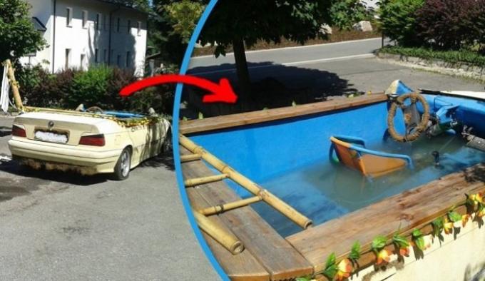 Araba BMW, yüzme havuzu dönüştürülmüştür. | Fotoğraf: i.imgur.com.