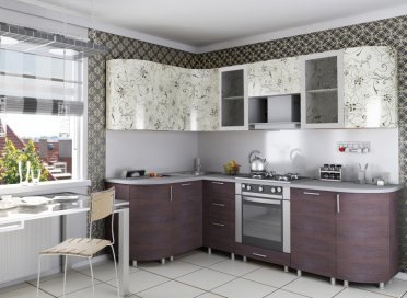 Köşe lavabolu, havadar çiçek desenlerine sahip modüler mutfak serisi "Orkide".