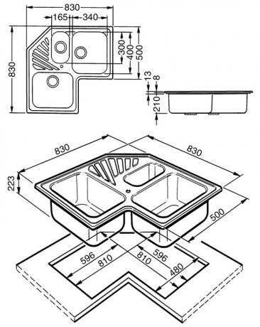 Bir tezgahın içine köşe lavabo yerleştirme seçeneği