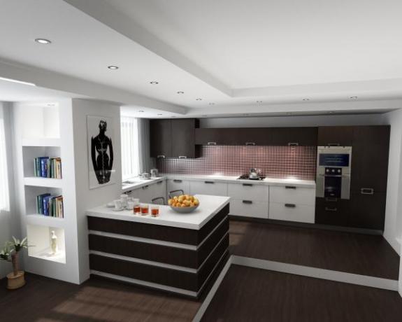Modern tarzların kullanımı mutfak ve oturma odası iç tasarımında yaygındır.